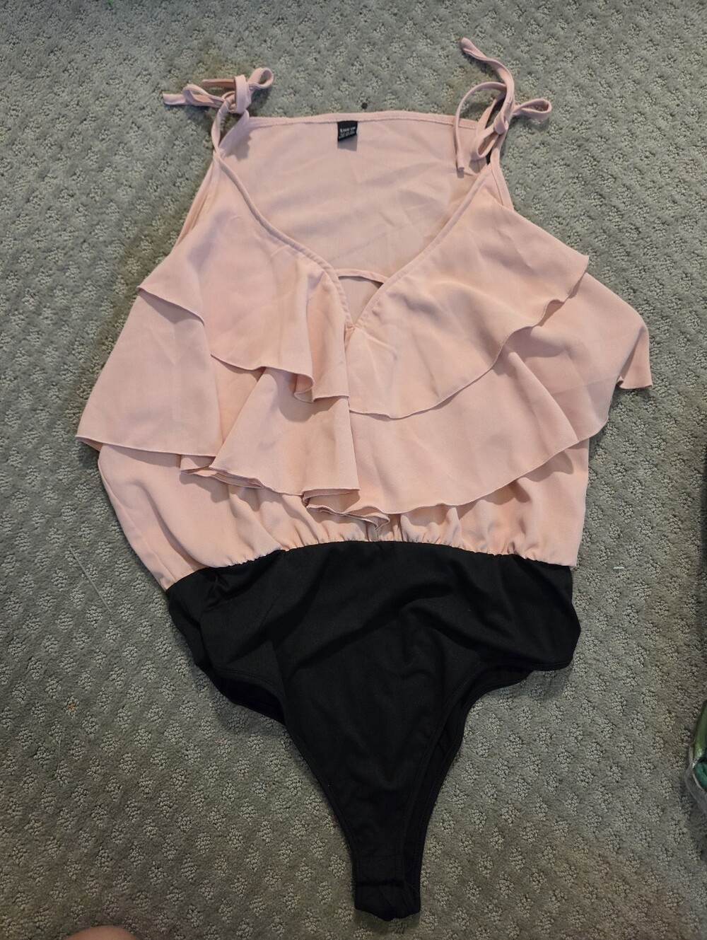 SHEIN Black & Blush Pink Two-Tone Ruffle Hem Bodysuit